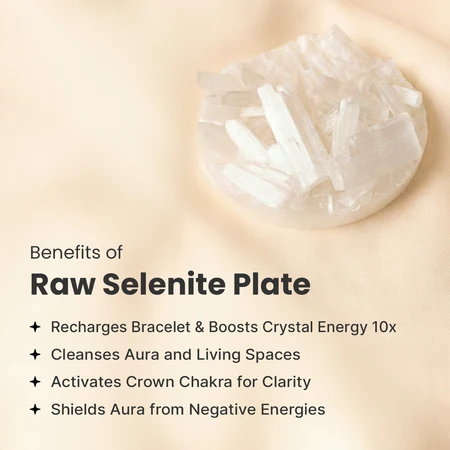 Benefits of Raw Selenite Plate – recharges bracelet, cleanses aura, activates Crown Chakra, shields from negative energies – RamKart